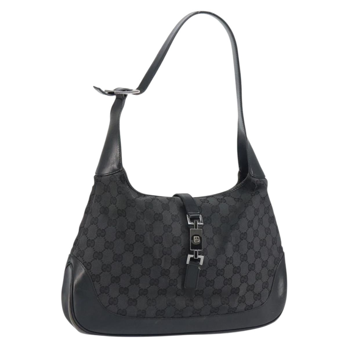 GUCCI GG Canvas Jackie Shoulder Bag Black Silver 001 3346 Auth 151687