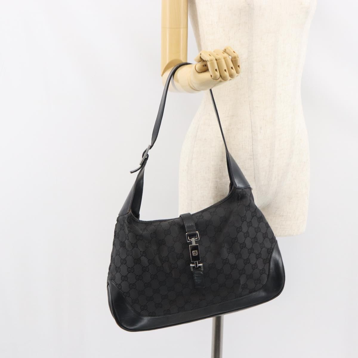 GUCCI GG Canvas Jackie Shoulder Bag Black Silver 001 3346 Auth 151687