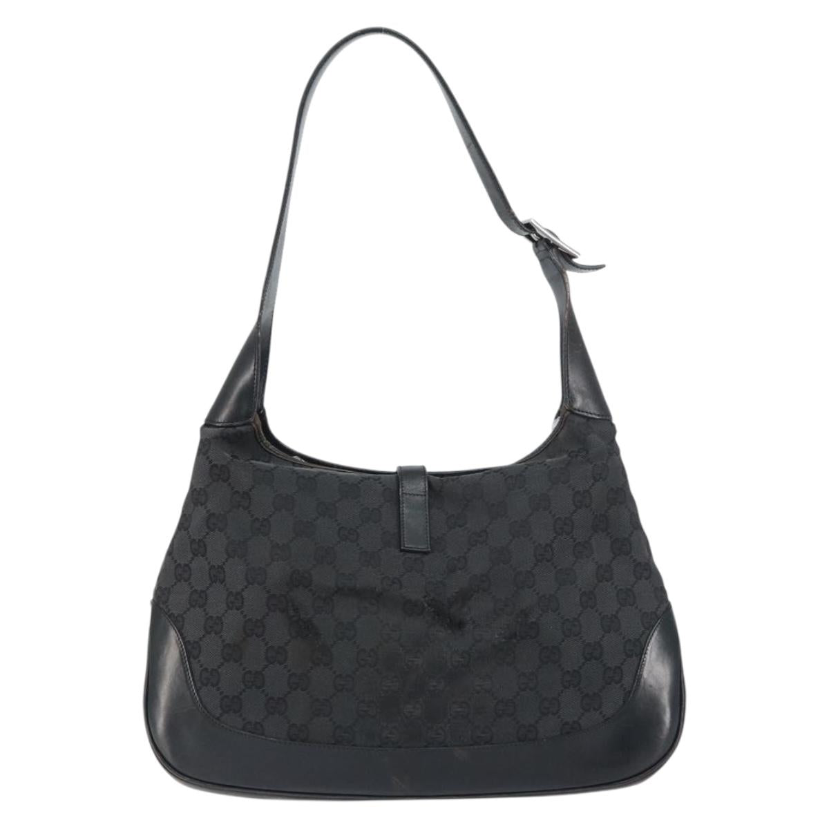 GUCCI GG Canvas Jackie Shoulder Bag Black Silver 001 3346 Auth 151687