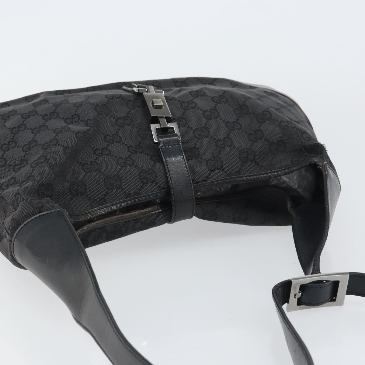 GUCCI GG Canvas Jackie Shoulder Bag Black Silver 001 3346 Auth 151687