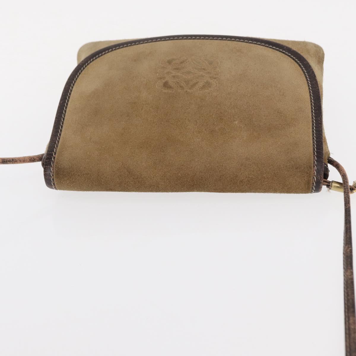 LOEWE Anagram Shoulder Bag Suede Beige Gold Auth 151693