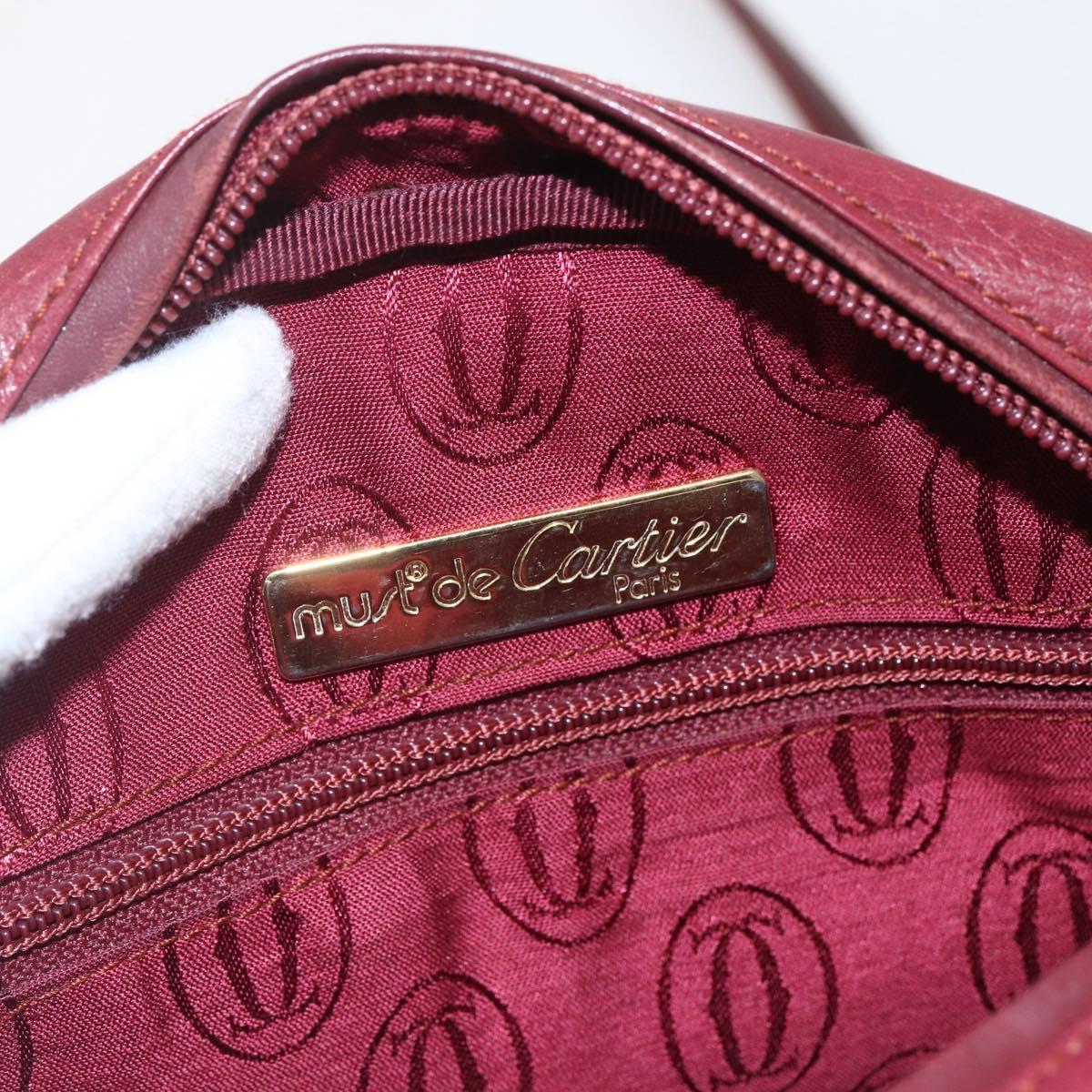 CARTIER Must Line Shoulder Bag Leather Bordeaux Gold Auth 151694