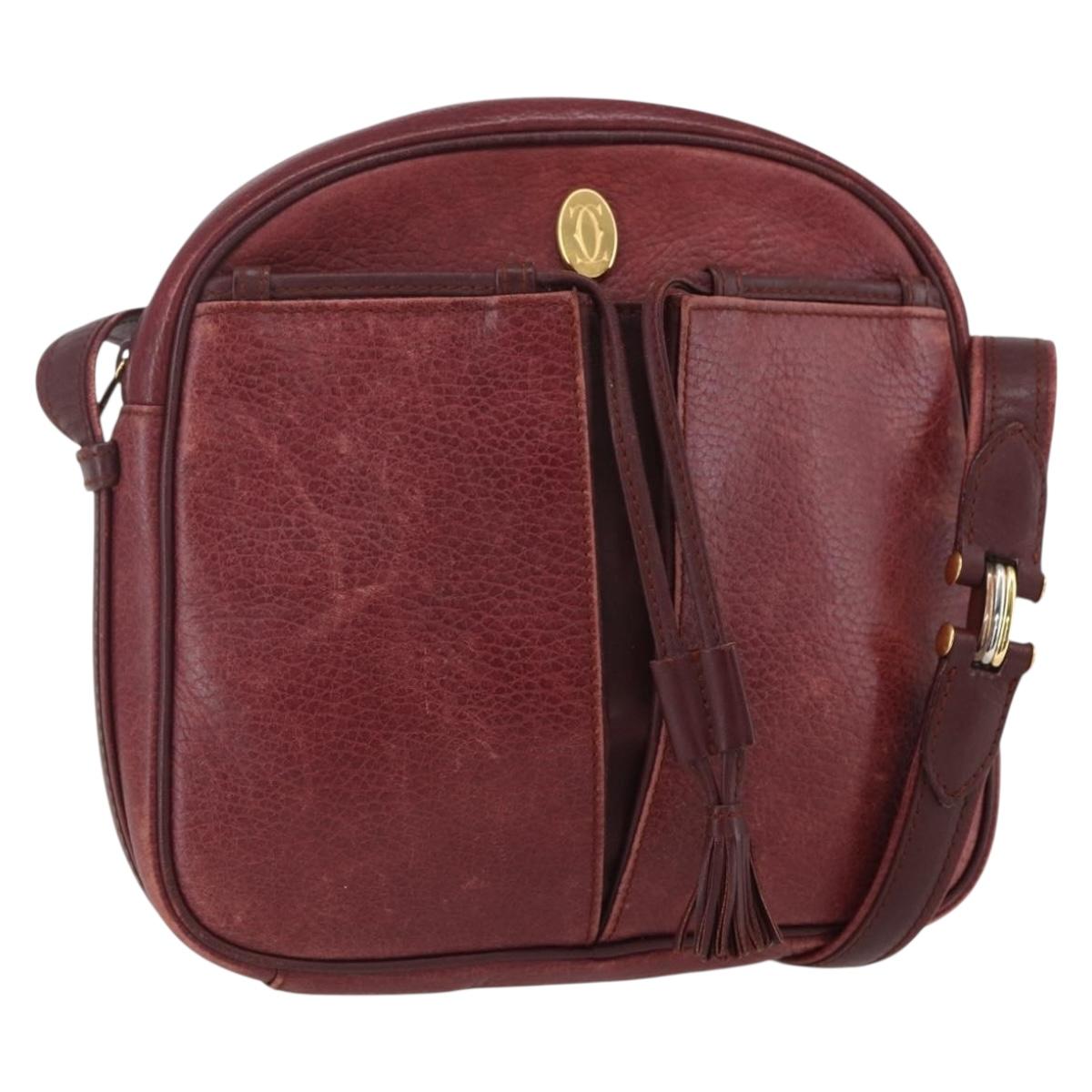 CARTIER Must Line Shoulder Bag Leather Bordeaux Gold Auth 151694