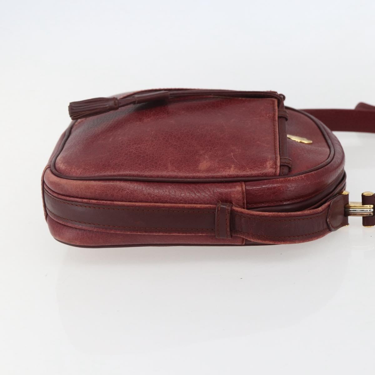 CARTIER Must Line Shoulder Bag Leather Bordeaux Gold Auth 151694