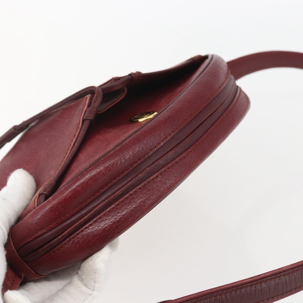 CARTIER Must Line Shoulder Bag Leather Bordeaux Gold Auth 151694