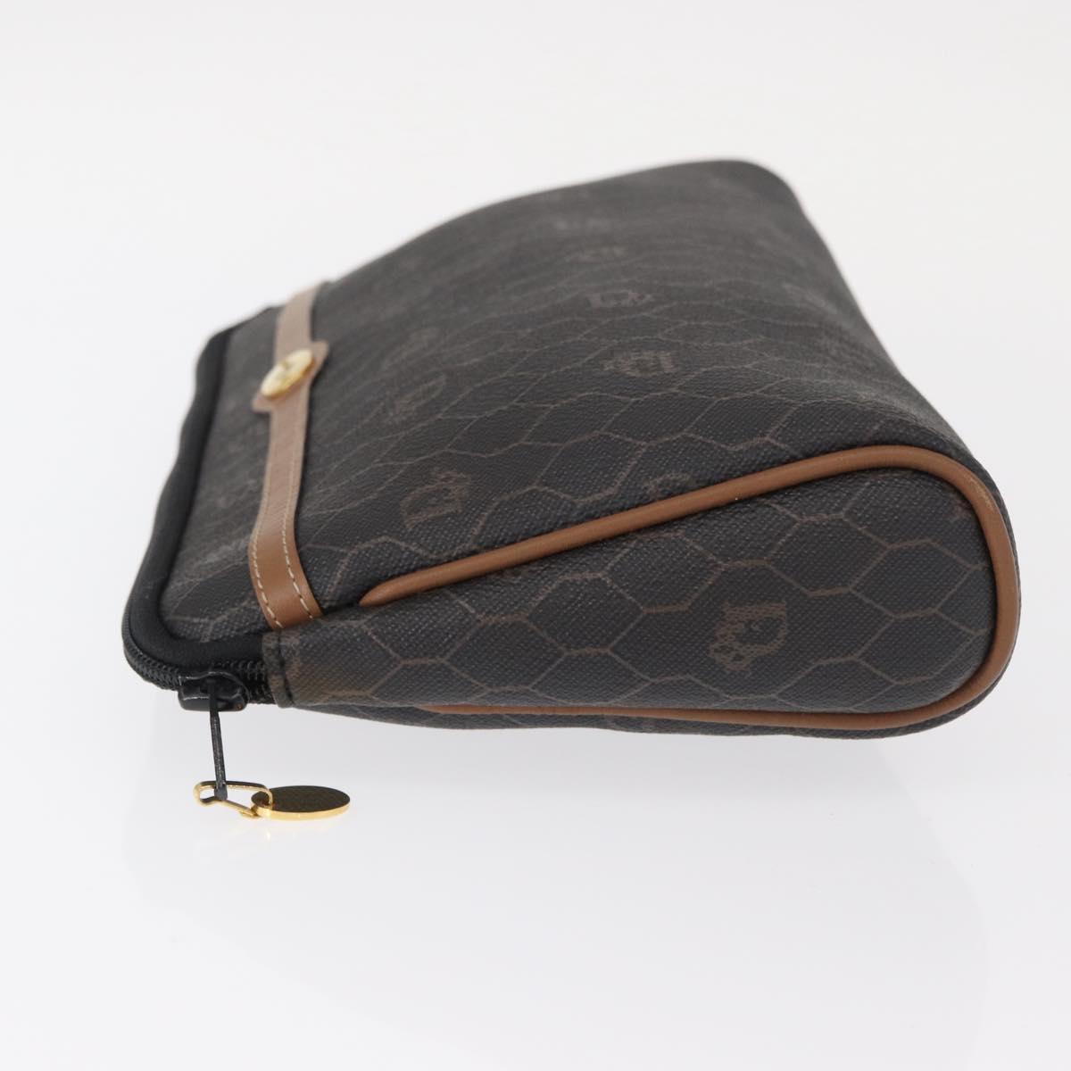 Christian Dior Honeycomb Canvas Clutch Bag PVC Black Gold Auth 151696