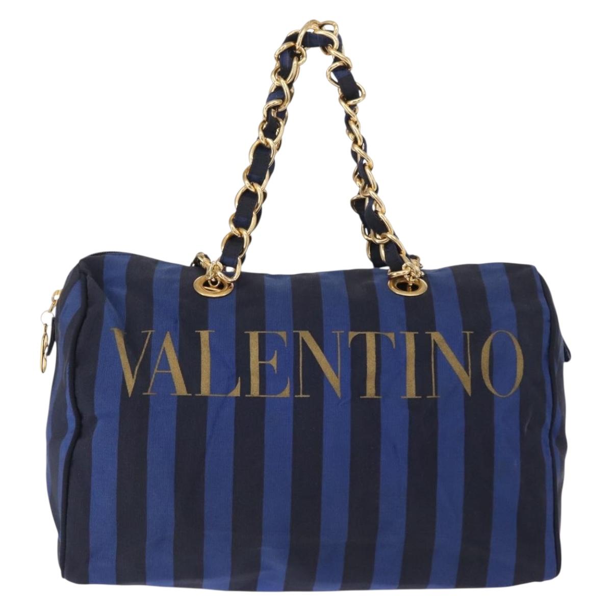 VALENTINO Shoulder Bag Canvas 2way Blue Gold Auth 151699