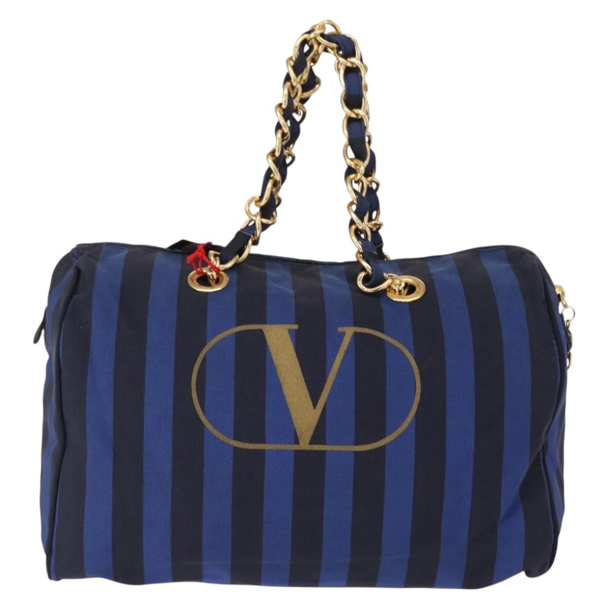VALENTINO Shoulder Bag Canvas 2way Blue Gold Auth 151699