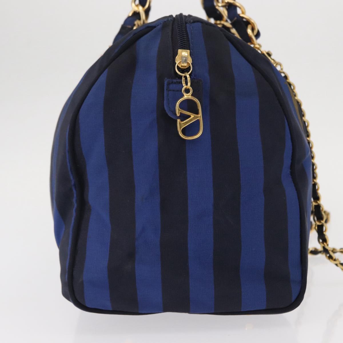 VALENTINO Shoulder Bag Canvas 2way Blue Gold Auth 151699