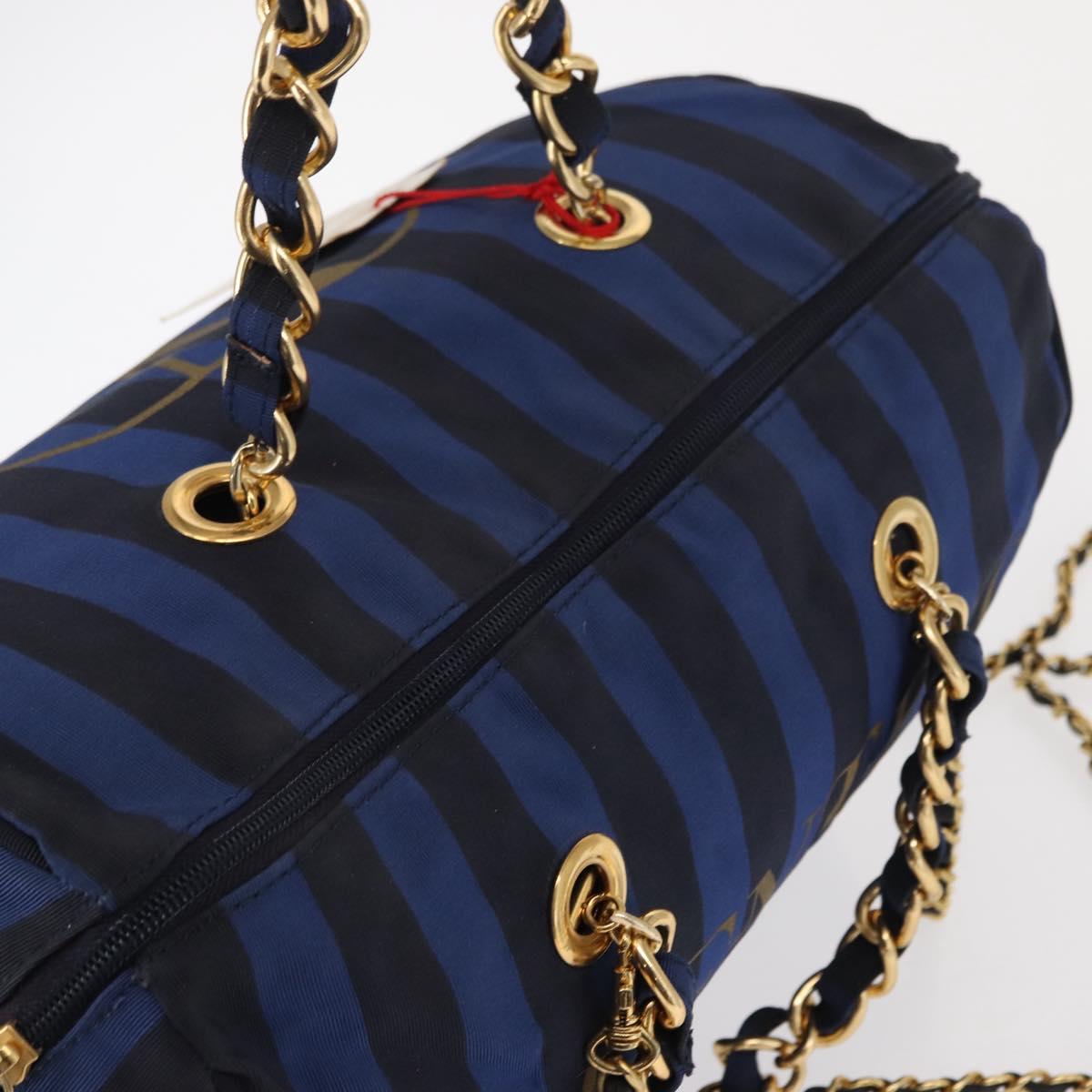 VALENTINO Shoulder Bag Canvas 2way Blue Gold Auth 151699