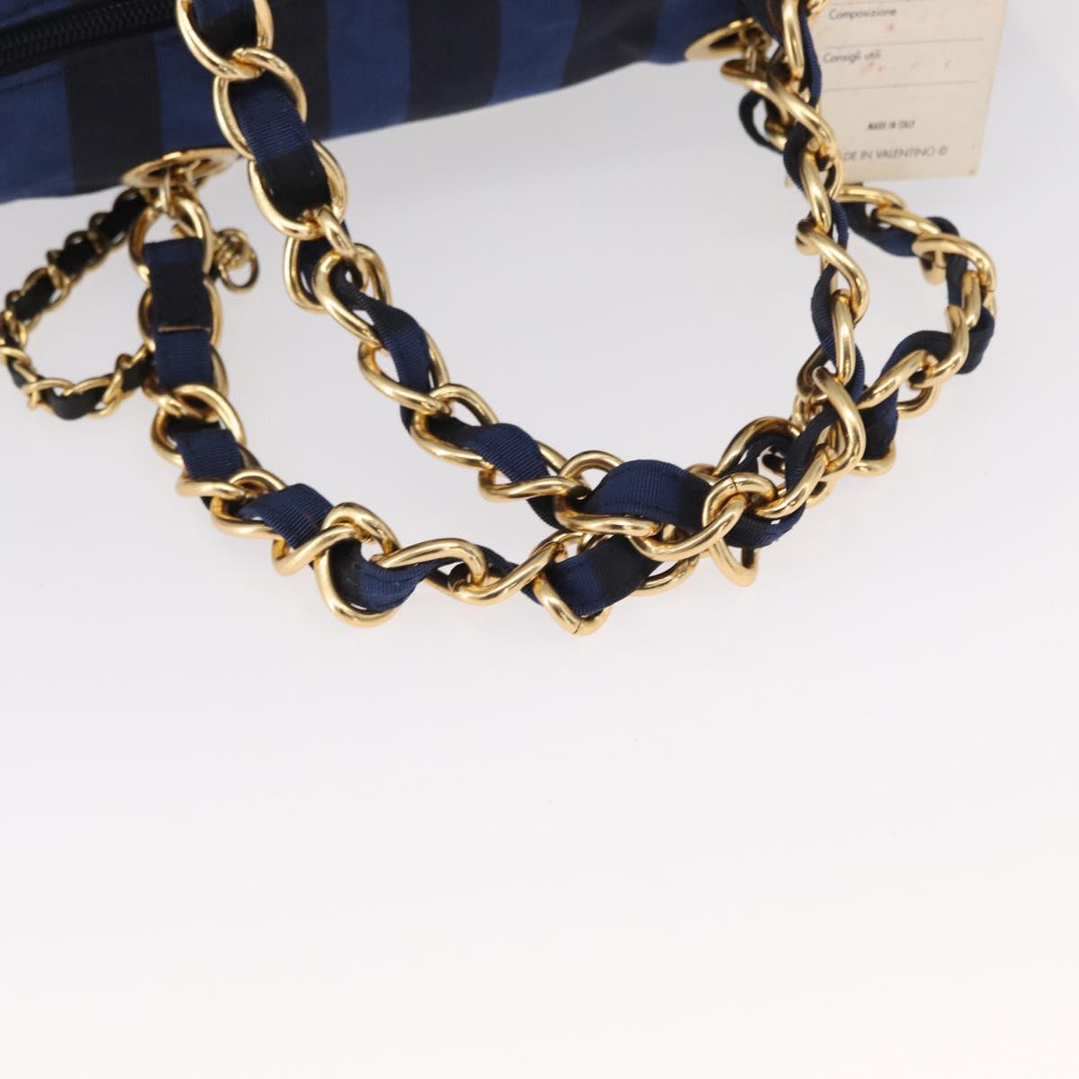 VALENTINO Shoulder Bag Canvas 2way Blue Gold Auth 151699