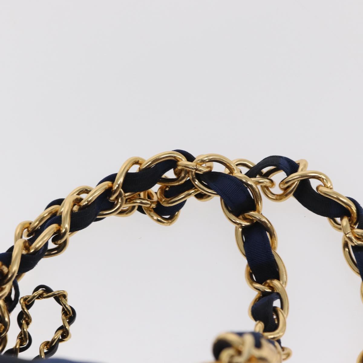 VALENTINO Shoulder Bag Canvas 2way Blue Gold Auth 151699