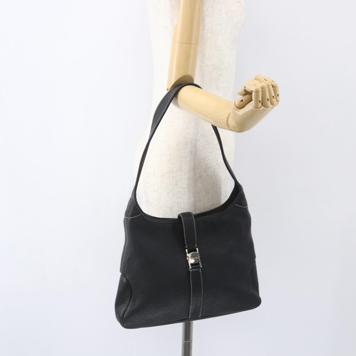 Salvatore Ferragamo Shoulder Bag Leather Black Silver Auth 151701