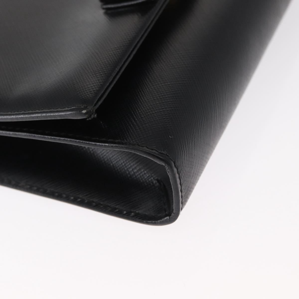 Salvatore Ferragamo Chain Shoulder Bag Leather Black Gold Auth 151702