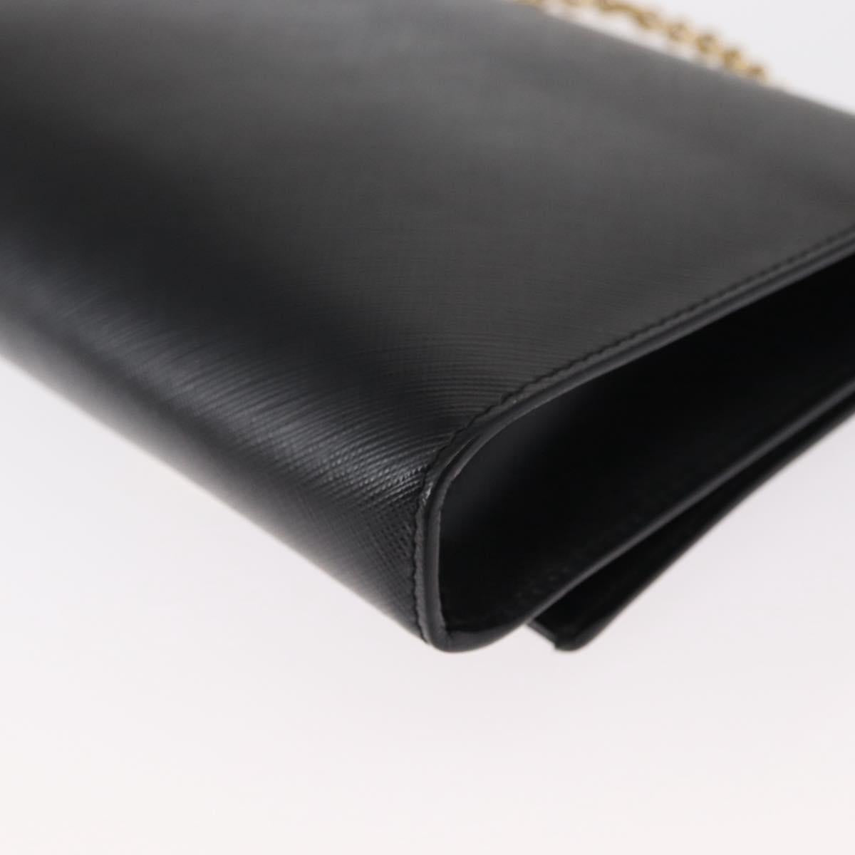 Salvatore Ferragamo Chain Shoulder Bag Leather Black Gold Auth 151702