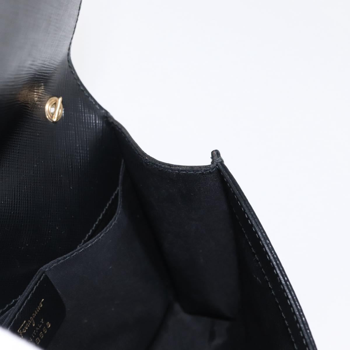 Salvatore Ferragamo Chain Shoulder Bag Leather Black Gold Auth 151702