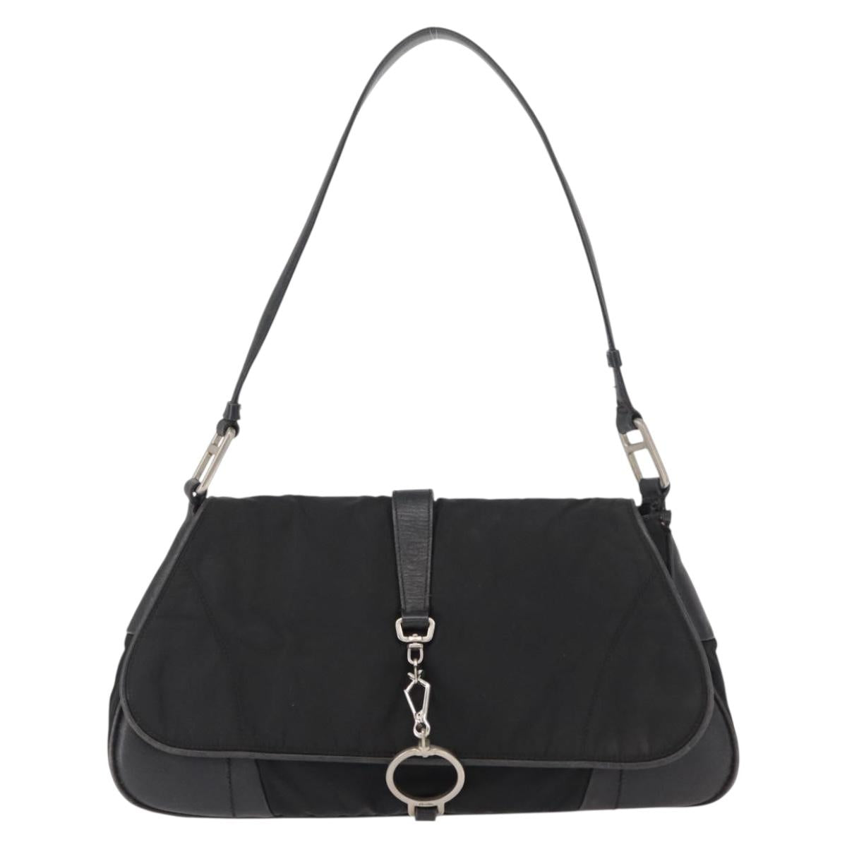 PRADA Shoulder Bag Nylon Black Silver Auth 151705