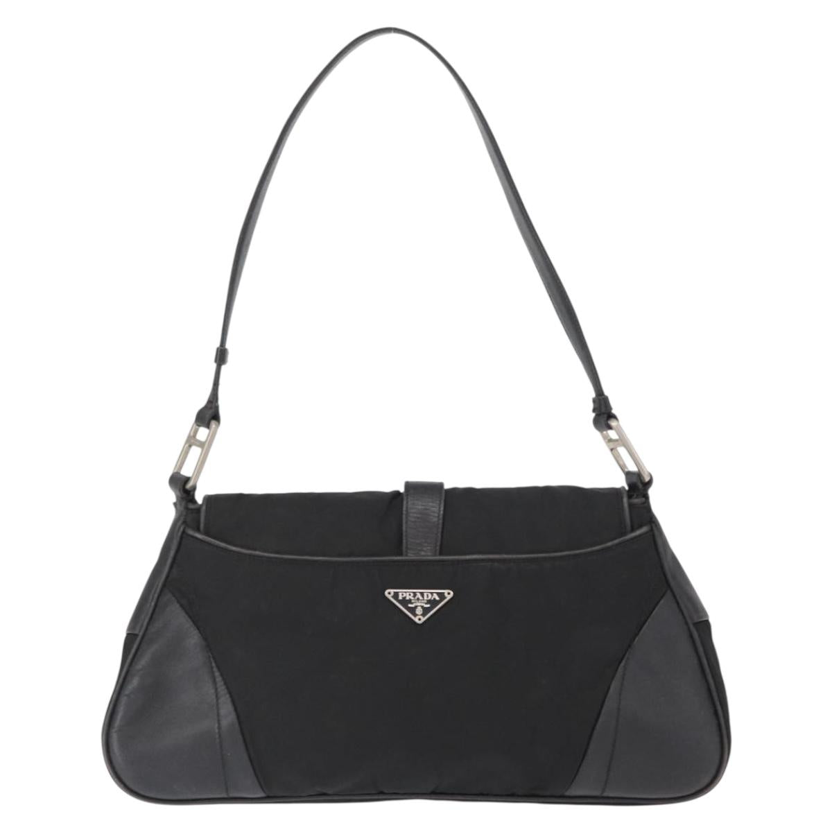 PRADA Shoulder Bag Nylon Black Silver Auth 151705