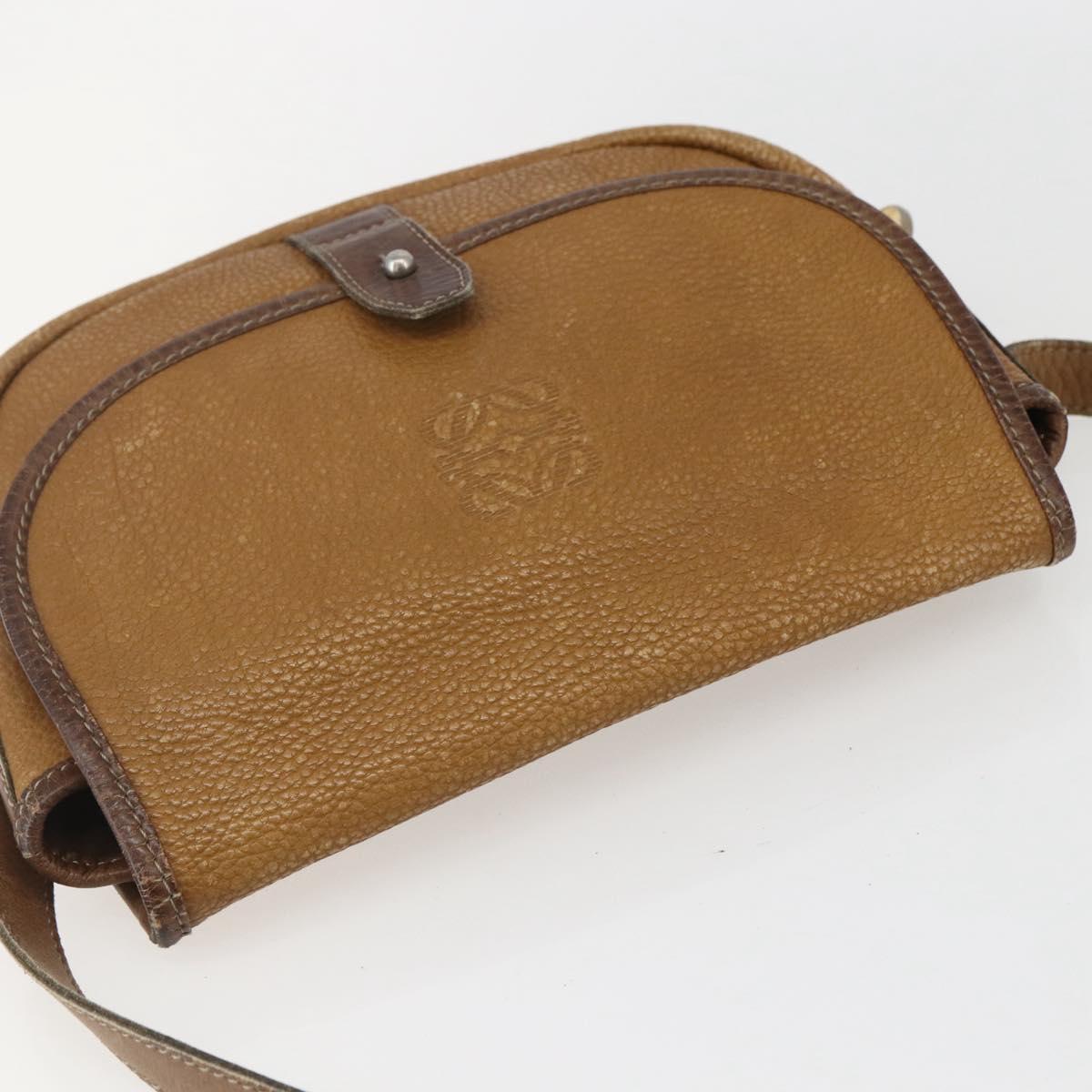 LOEWE Anagram Shoulder Bag Leather Beige Gold Auth 151706
