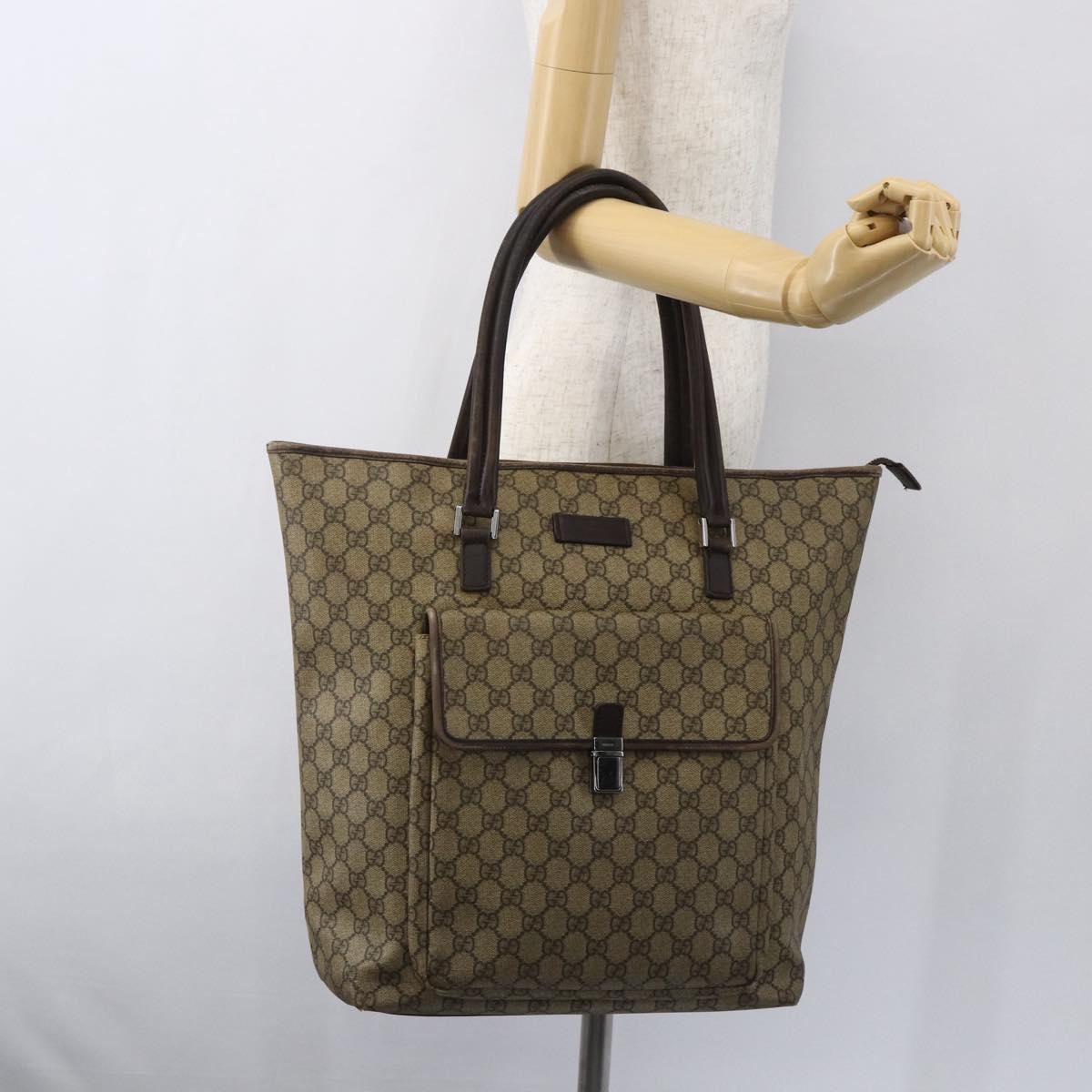 GUCCI GG Supreme Tote Bag PVC Beige Silver 108832 Auth 151708
