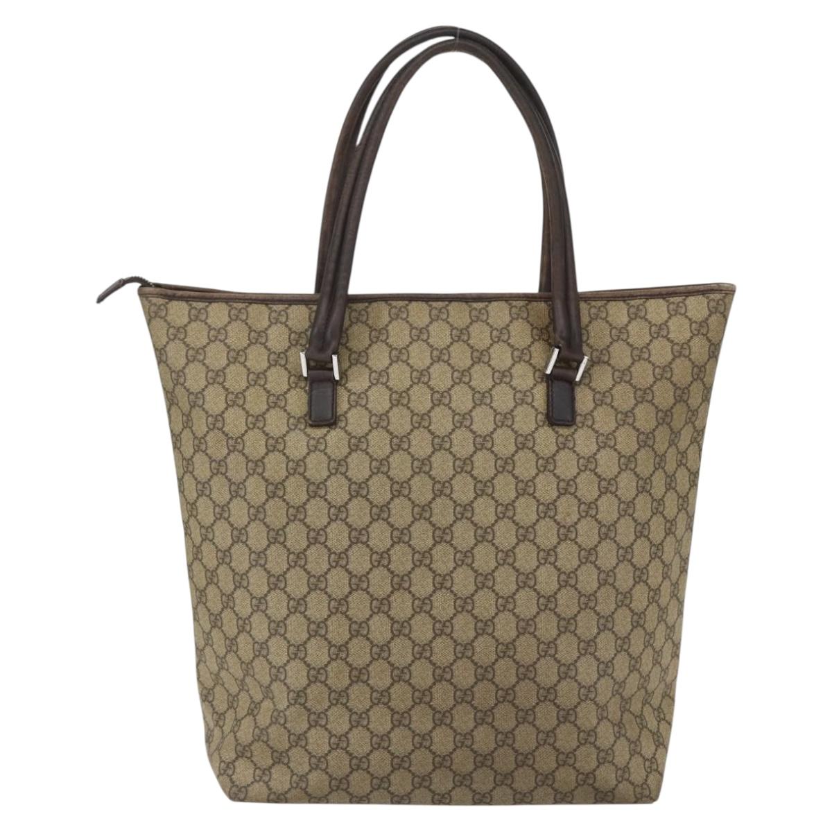 GUCCI GG Supreme Tote Bag PVC Beige Silver 108832 Auth 151708