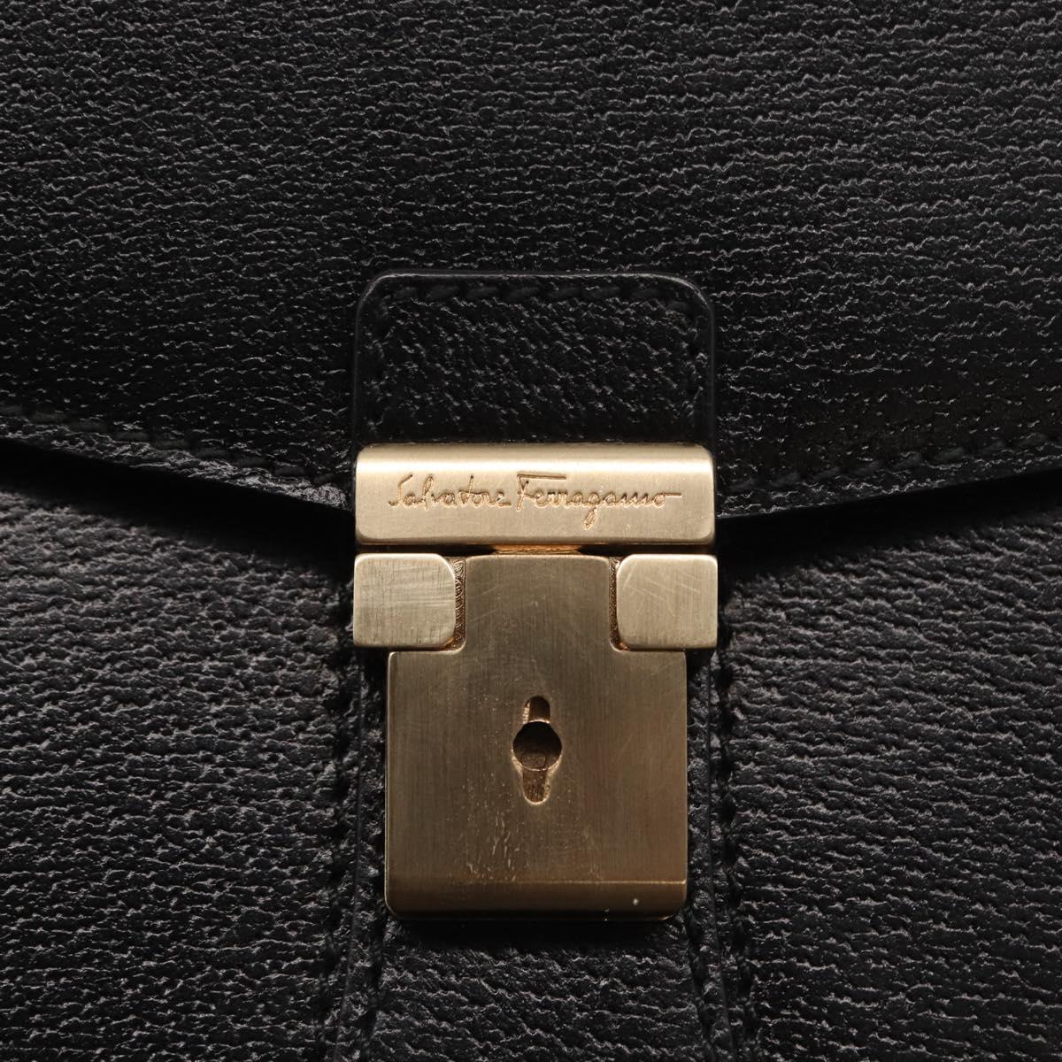 Salvatore Ferragamo Clutch Bag Leather Black Gold Auth 151716