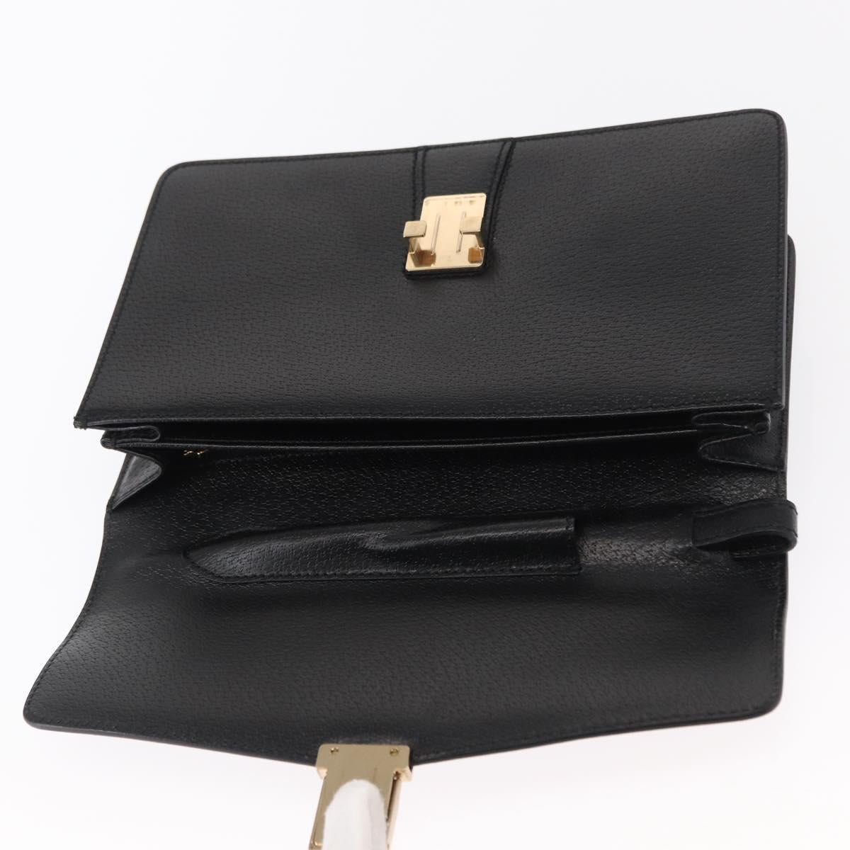 Salvatore Ferragamo Clutch Bag Leather Black Gold Auth 151716
