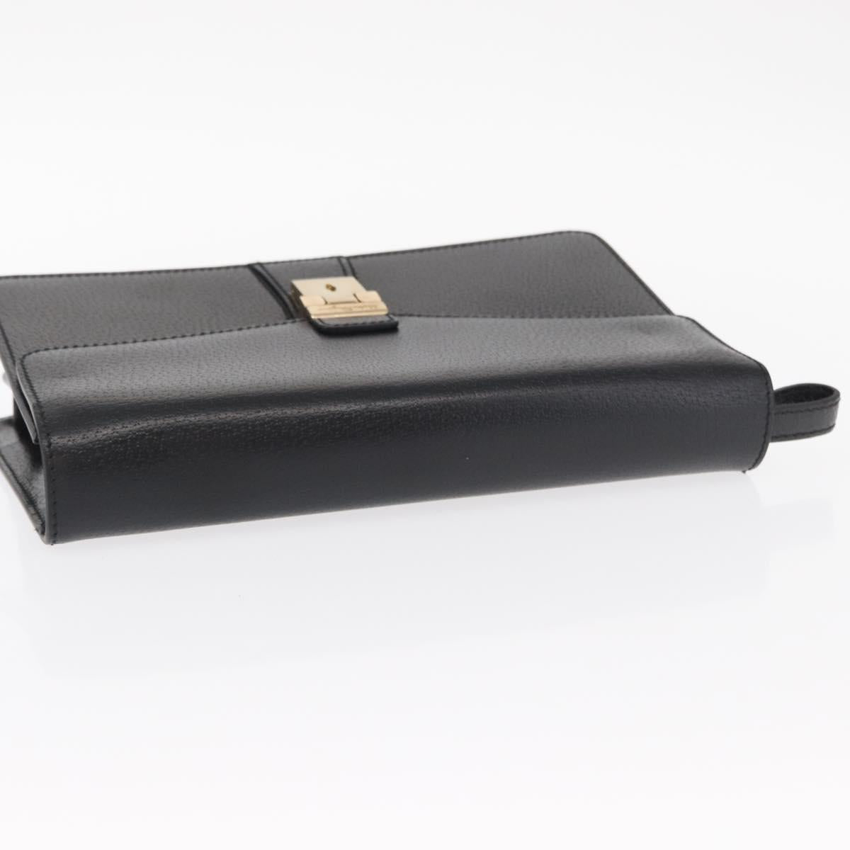 Salvatore Ferragamo Clutch Bag Leather Black Gold Auth 151716
