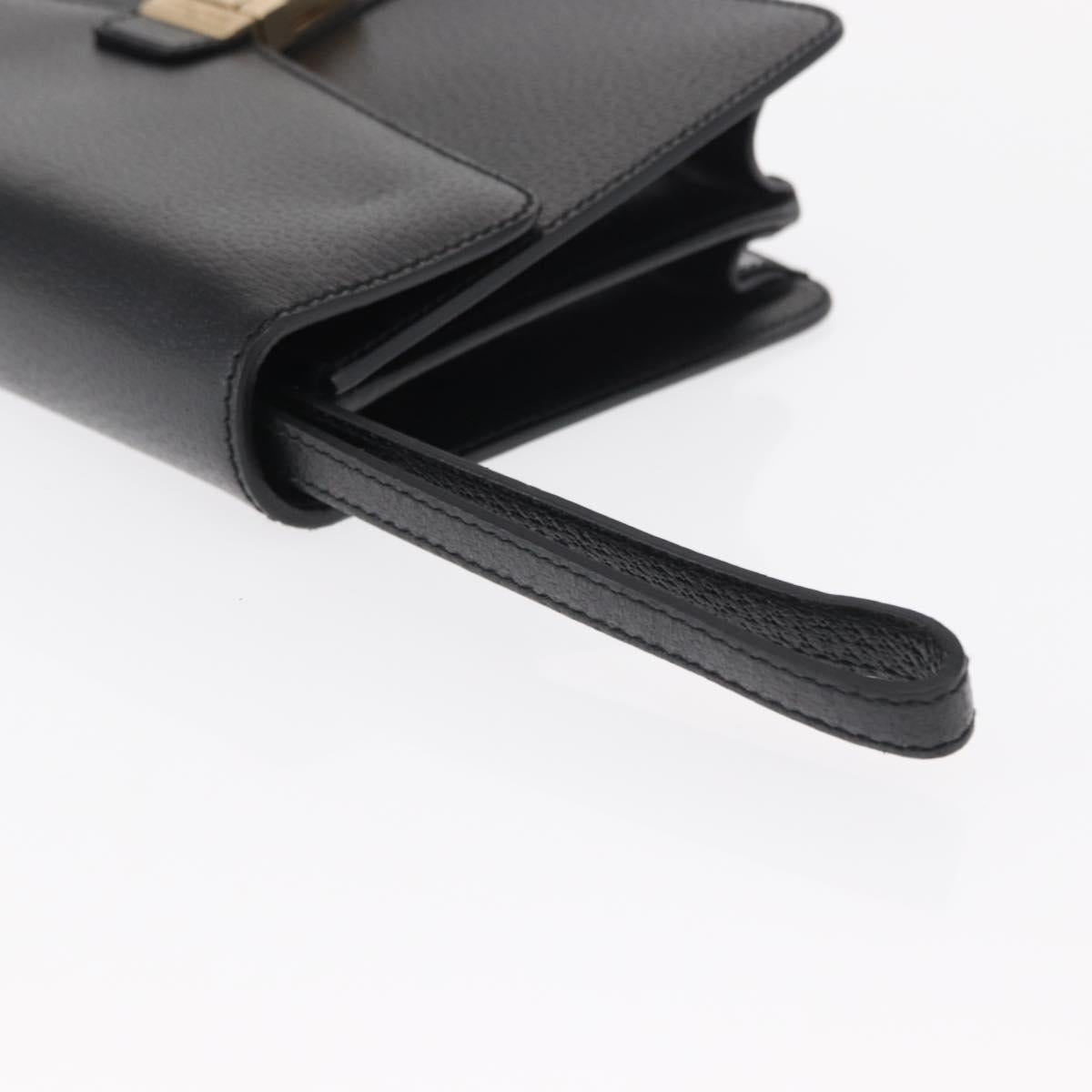 Salvatore Ferragamo Clutch Bag Leather Black Gold Auth 151716