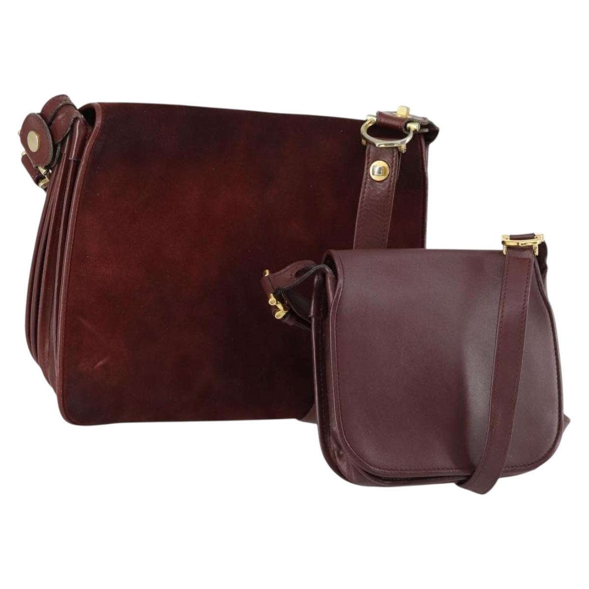 CARTIER Shoulder Bag Leather 2 Set Bordeaux Auth 151718