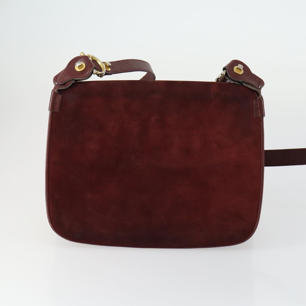 CARTIER Shoulder Bag Leather 2 Set Bordeaux Auth 151718