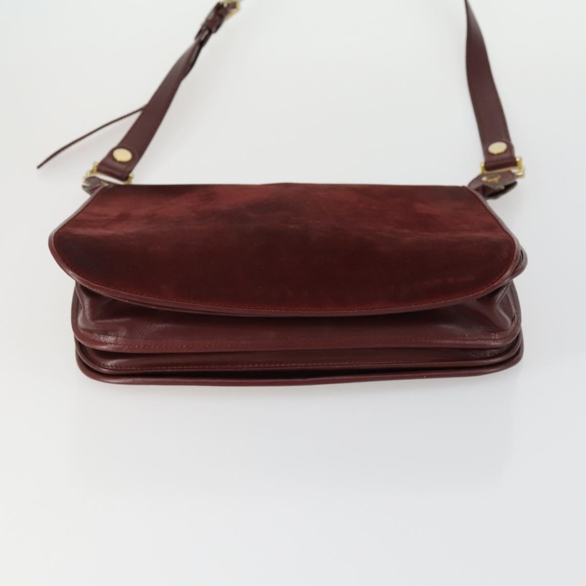 CARTIER Shoulder Bag Leather 2 Set Bordeaux Auth 151718