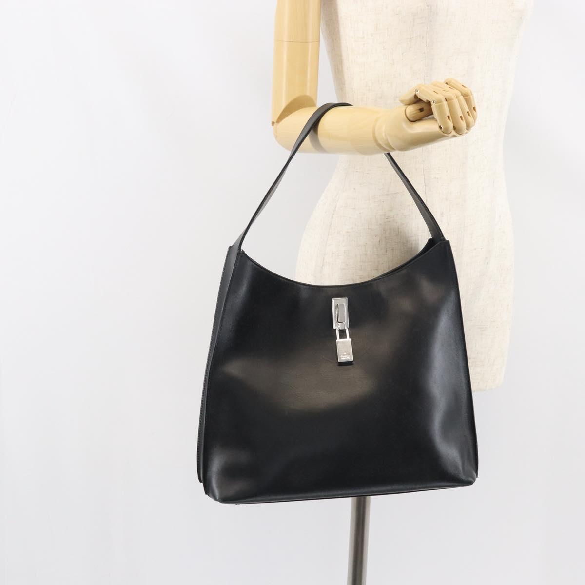 GUCCI Shoulder Bag Leather Black Silver Auth 151719