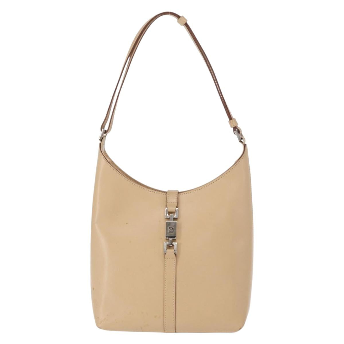 GUCCI Jackie Shoulder Bag Leather Beige Silver 001 3875 Auth 151720