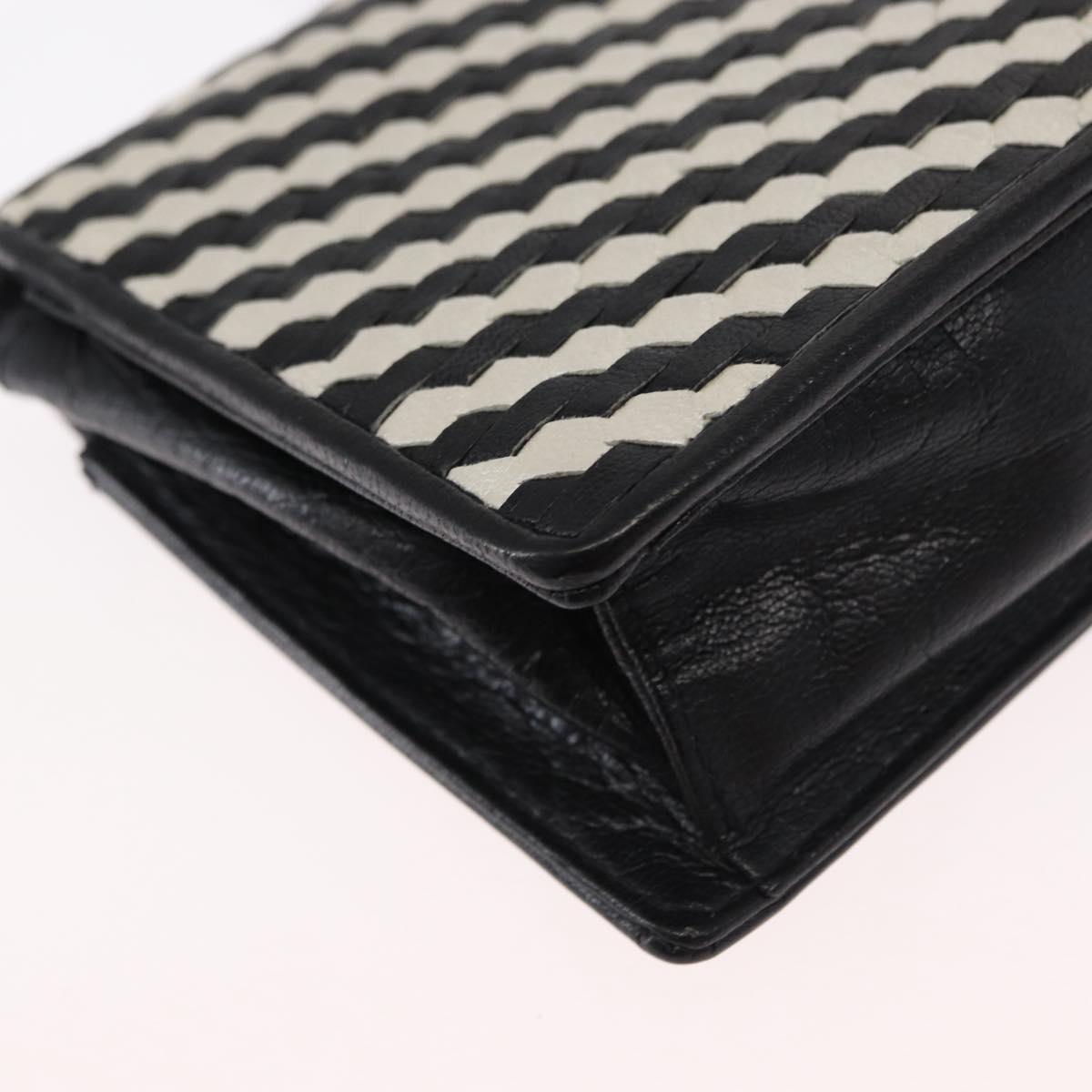 FENDI Shoulder Bag Leather Black White Auth 151723