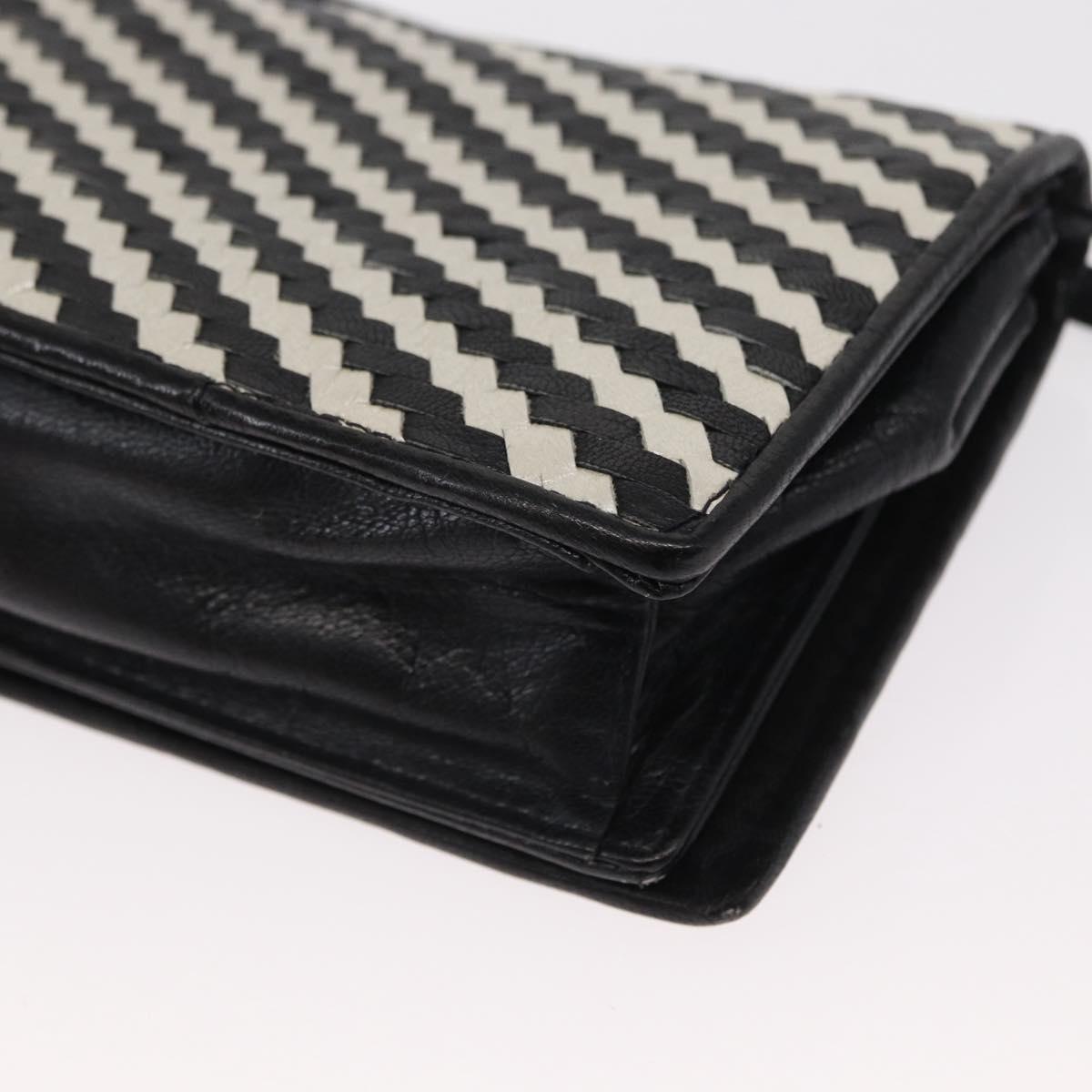 FENDI Shoulder Bag Leather Black White Auth 151723