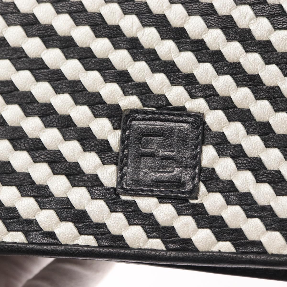 FENDI Shoulder Bag Leather Black White Auth 151723