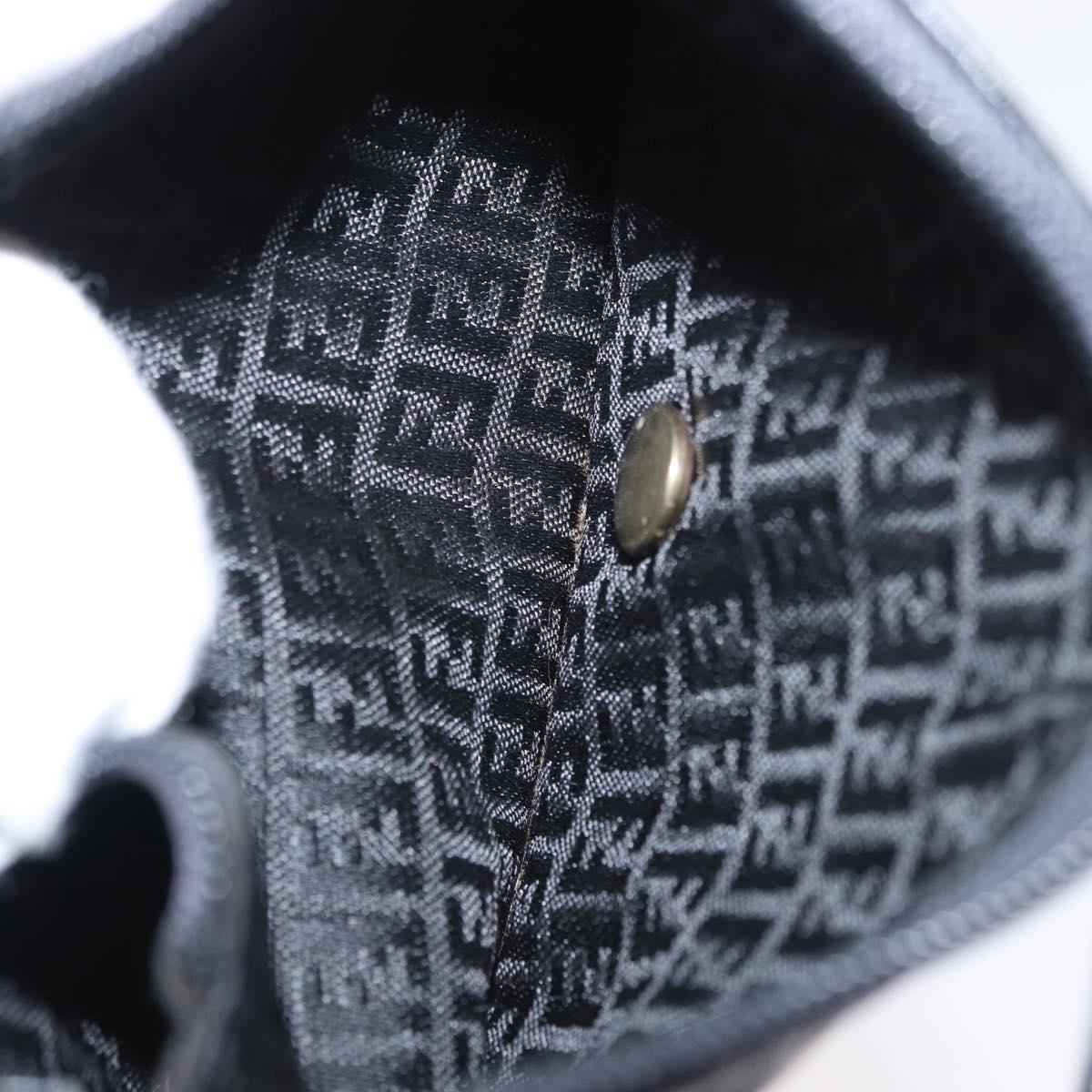 FENDI Shoulder Bag Leather Black White Auth 151723