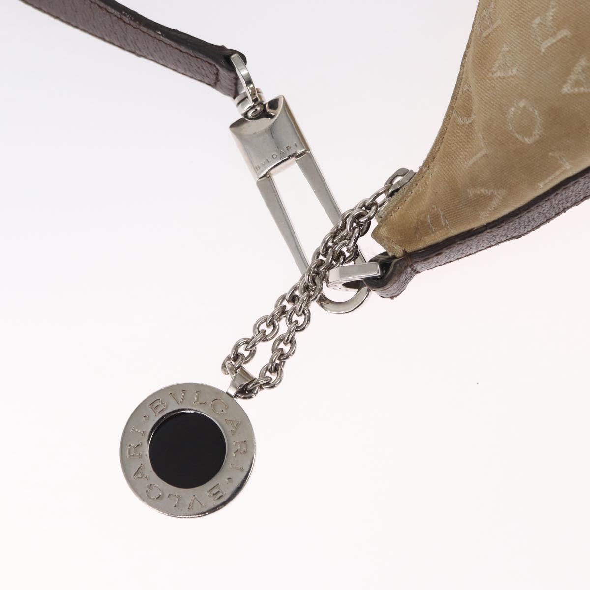 BVLGARI Shoulder Bag Canvas Beige Silver Auth 151725