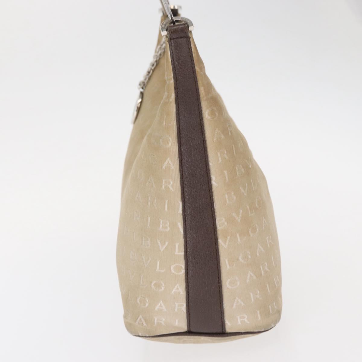BVLGARI Shoulder Bag Canvas Beige Silver Auth 151725