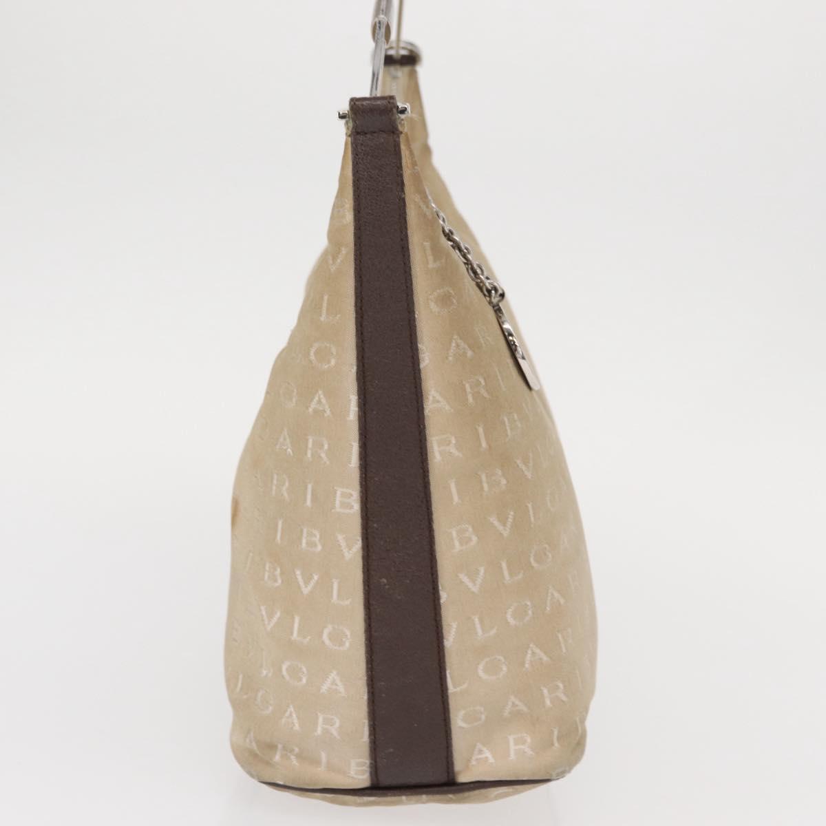 BVLGARI Shoulder Bag Canvas Beige Silver Auth 151725