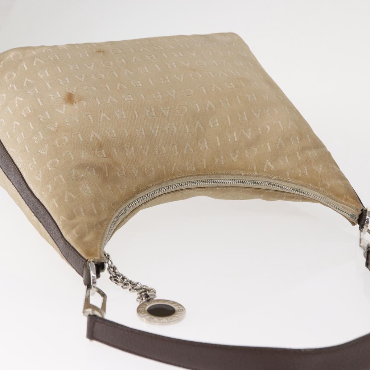 BVLGARI Shoulder Bag Canvas Beige Silver Auth 151725