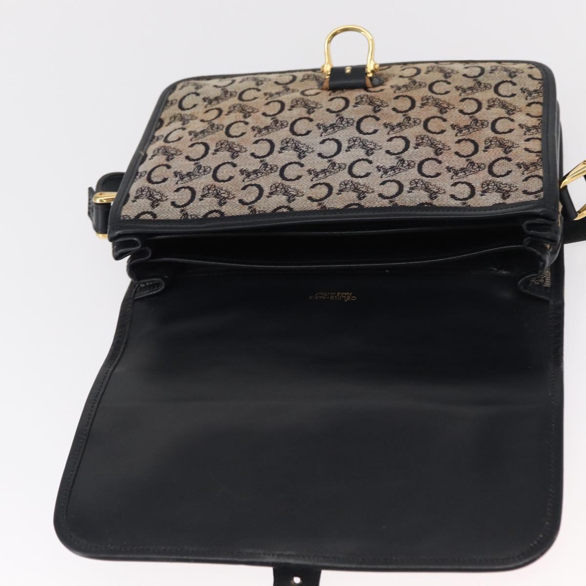 CELINE C Sulky Shoulder Bag Canvas Navy Gold Auth 151728