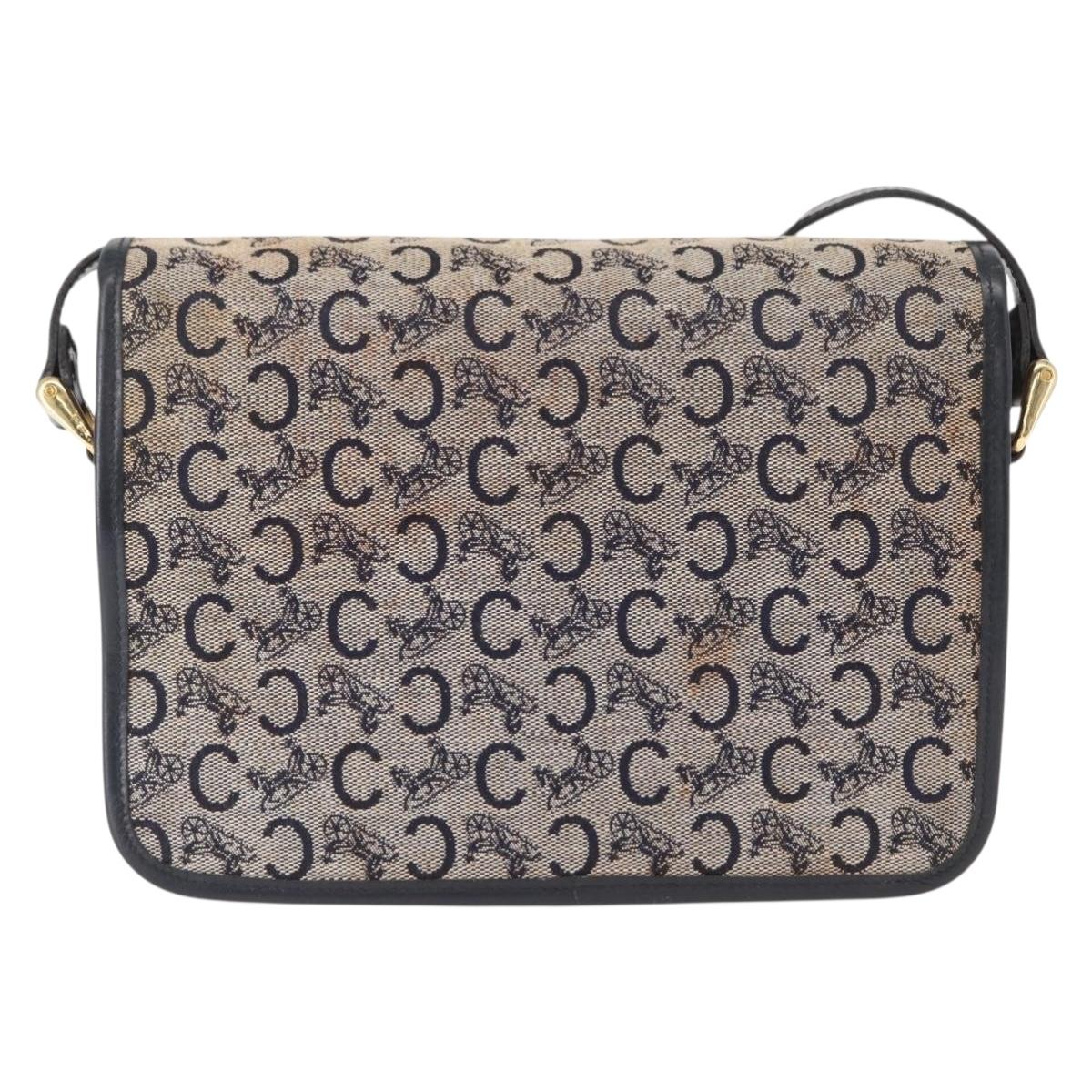 CELINE C Sulky Shoulder Bag Canvas Navy Gold Auth 151728