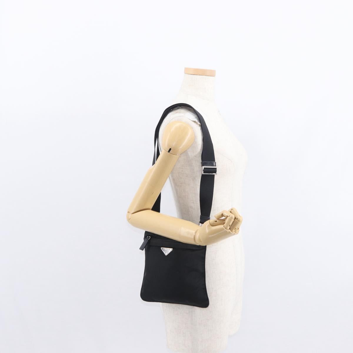 PRADA Shoulder Bag Nylon Black Silver Auth 151729