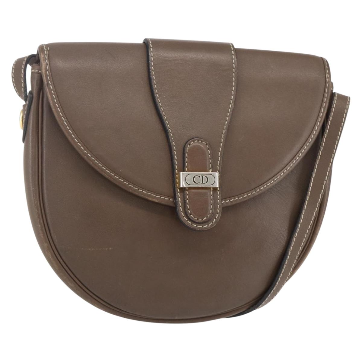 Christian Dior Shoulder Bag Leather Brown Gold Auth 151731