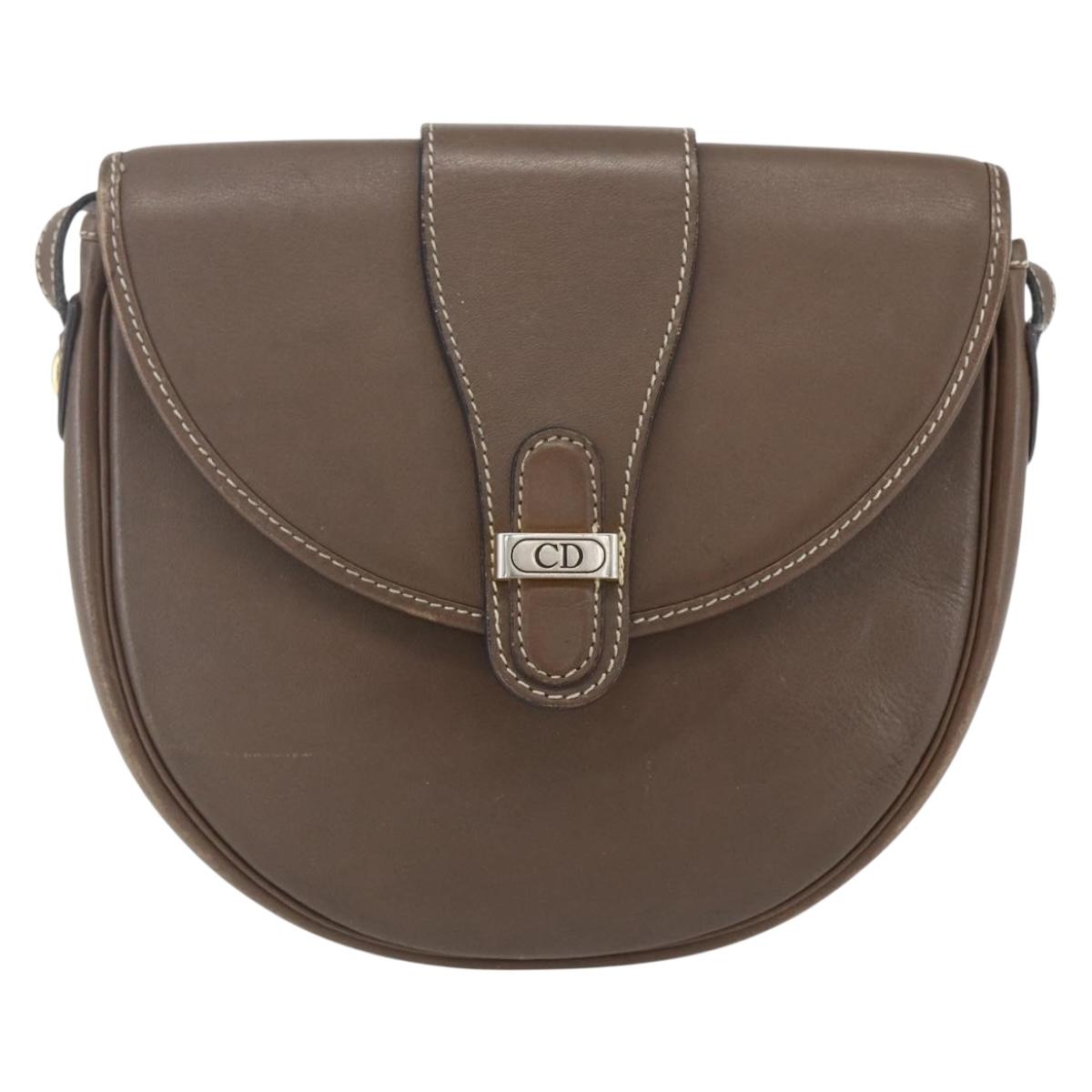 Christian Dior Shoulder Bag Leather Brown Gold Auth 151731