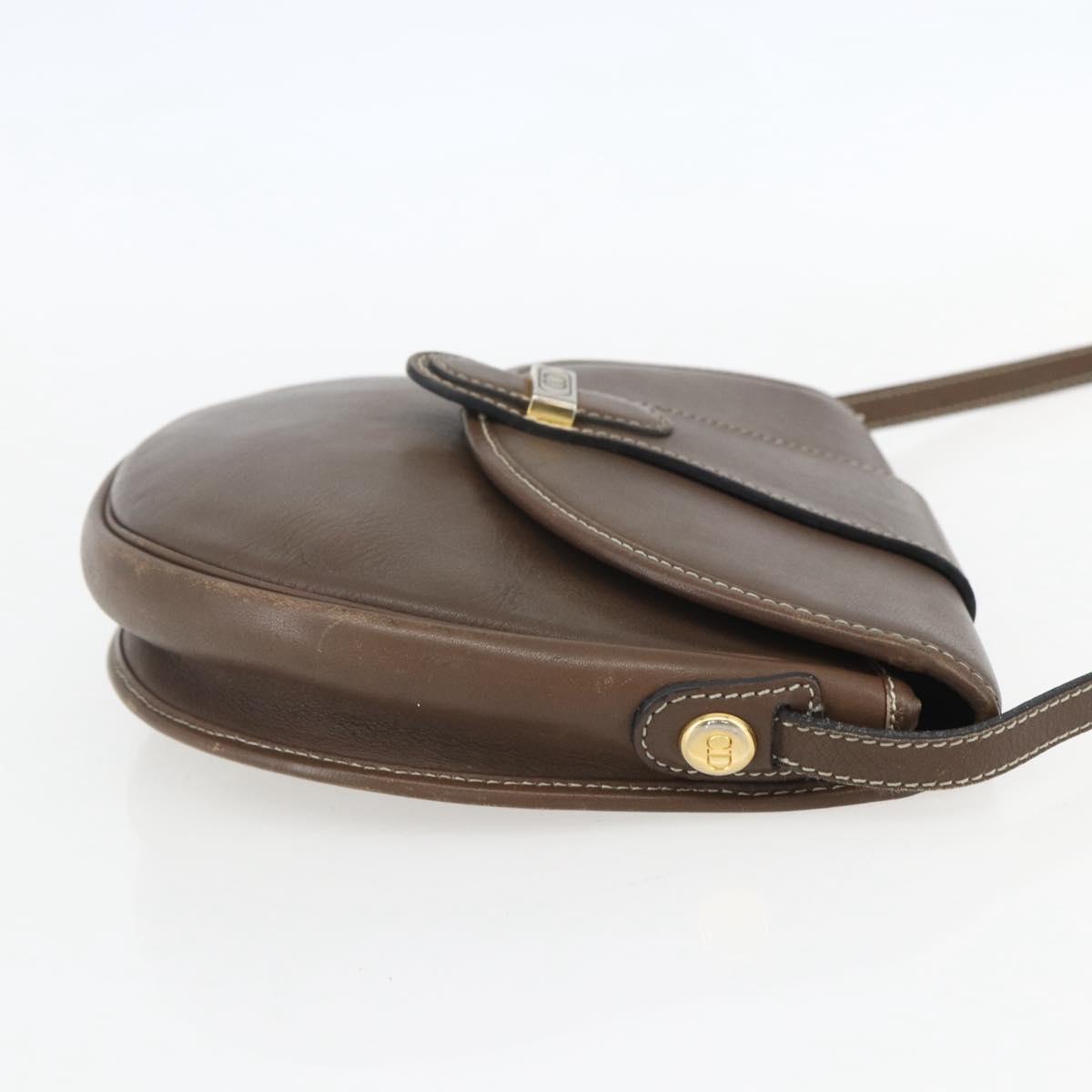 Christian Dior Shoulder Bag Leather Brown Gold Auth 151731