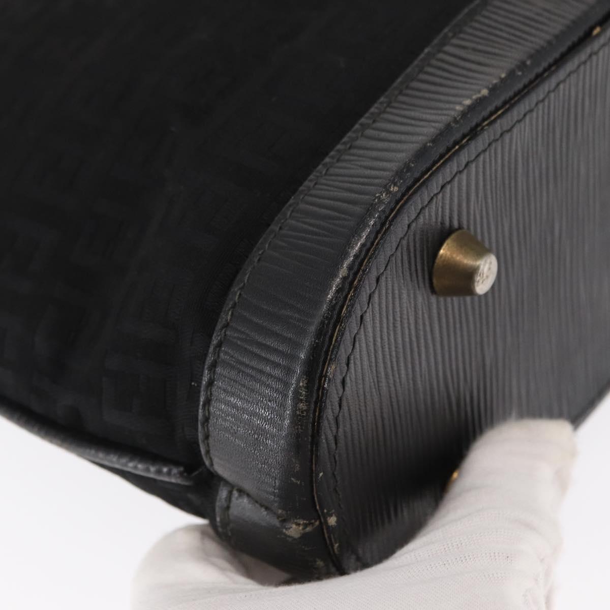 FENDI Zucchino Canvas Shoulder Bag Black Gold Auth 151737