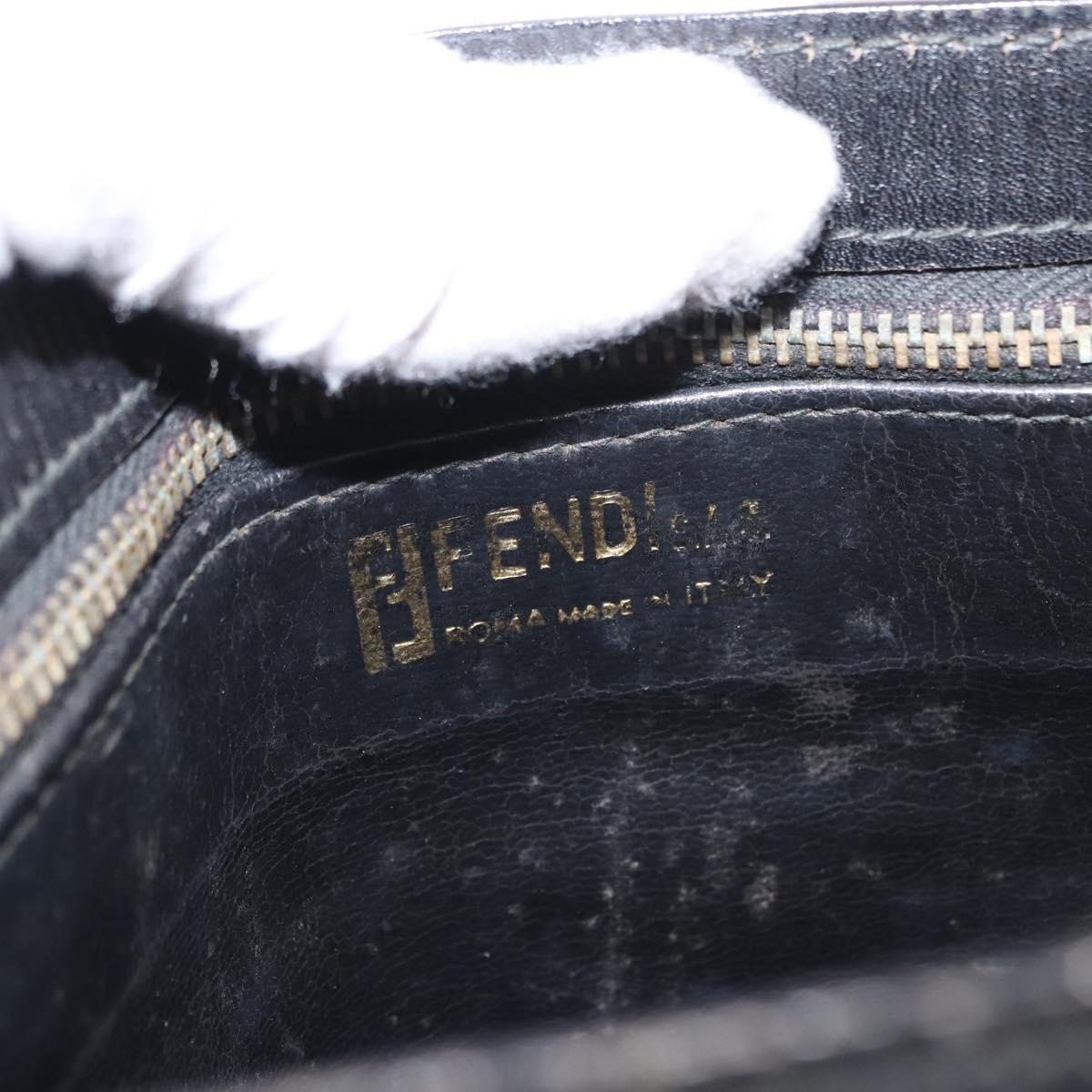 FENDI Zucchino Canvas Shoulder Bag Black Gold Auth 151737